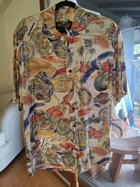 Harley-Davidson HAWAII Men's Multicolor Motorcycle Print Camp Shirt S